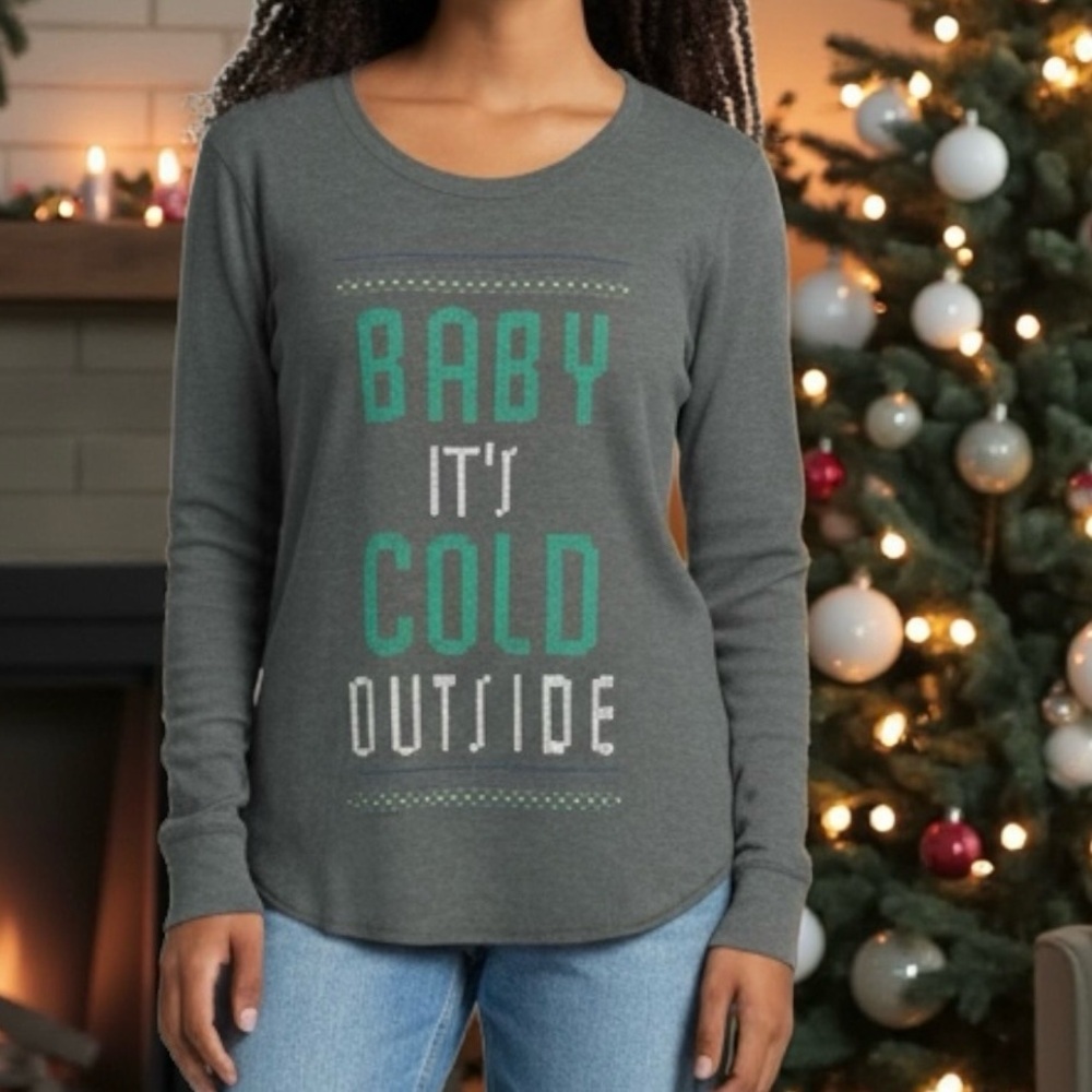 Old Navy Women's size XL Gray Charcoal Graphic Winter Long Sleeve Thermal Top